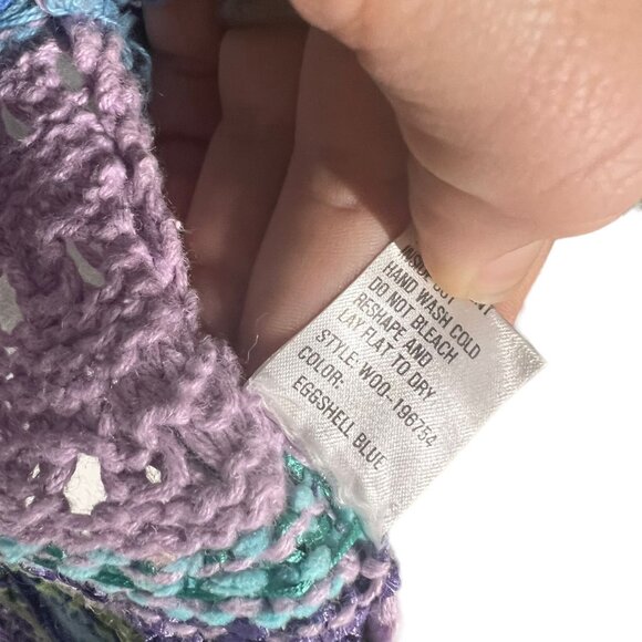 Northern Isles Blue Green Purple Open Knit Button Up Medium - Picture 6 of 9